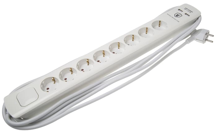 RS PRO 5m 8 Socket Schuko Extension Lead, 250 V