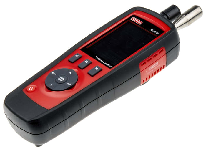 RS PRO RS-9880 Data Logging Particle Counter for Humidity, Temperature, +122 °F, +50 °C Max, 100%RH Max, Battery-Powered