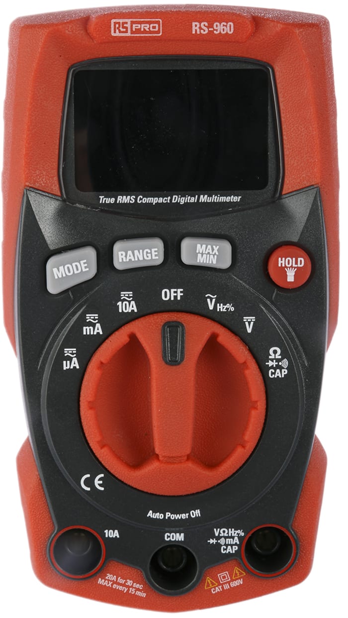 RS PRO RS-960 Handheld Digital Multimeter, True RMS, 10A ac Max, 10A dc Max, 600V ac Max - UKAS Calibrated