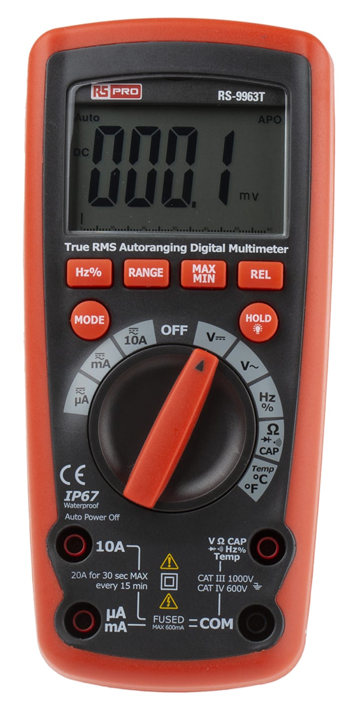 RS PRO RS-9963T Handheld Digital Multimeter, True RMS, 10A ac Max, 10A dc Max, 1000V ac Max