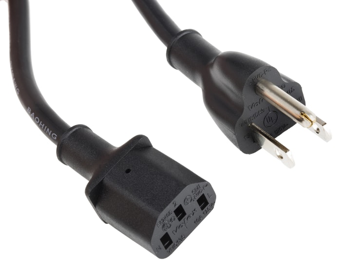 RS PRO IEC C13 Socket to Type B US Plug Plug Power Cord, 1m