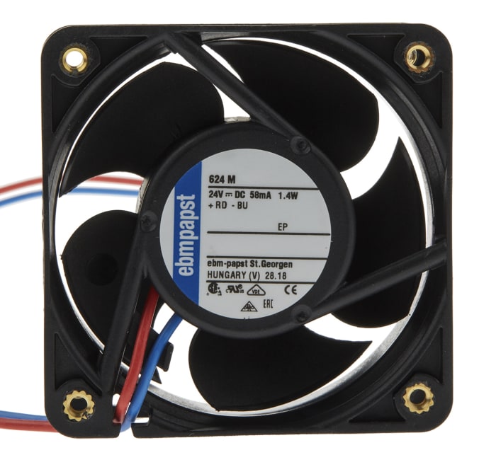 ebm-papst 620 Series Axial Fan, 24 V dc, DC Operation, 30m³/h, 1.5W, 60 x 60 x 25mm