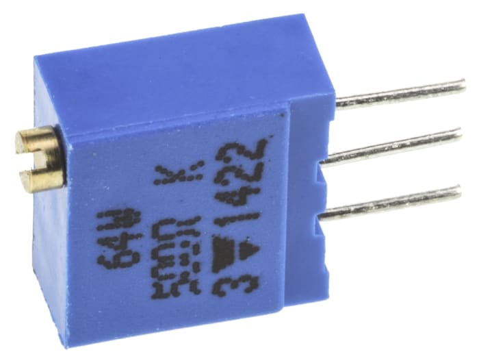 Vishay 64W Series 19 (Electrical), 22 (Mechanical)-Turn Through Hole Trimmer Resistor with Pin Terminations, 500Ω ±10%
