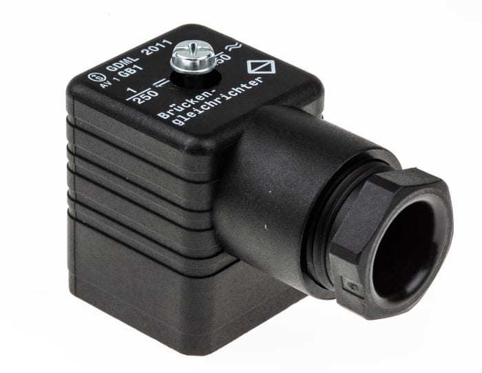 Connecteur pour électrovanne, Femelle, 2P+E, Ecrou central 1A, 250 V c.a./c.c., série GDML, PG11, IP65
