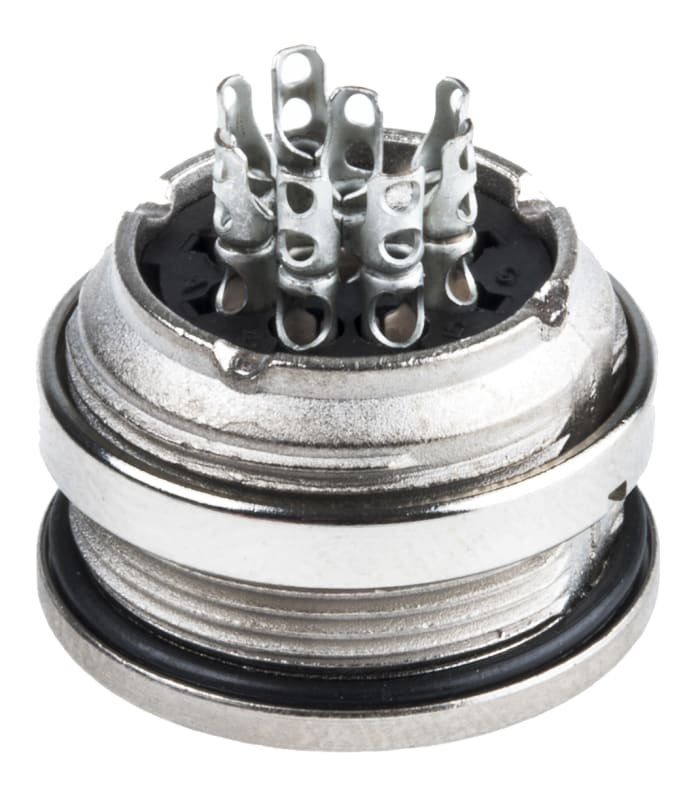 Connecteur DIN femelle, 8 contacts Montage panneau IP67, 5A, 100 V c.a./c.c., série C 091 D