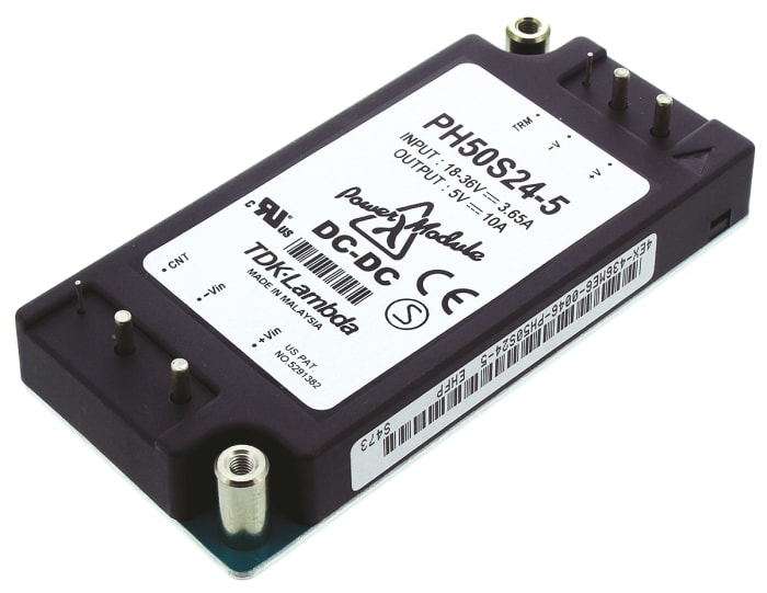 TDK-Lambda Isolated DC-DC Converter, 5V dc/ 10A Output, 18 → 36 V dc Input, 50W, Through Hole, +85°C Max Temp