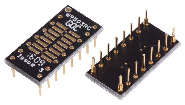 Winslow Straight Through Hole Mount 1.27 mm, 2.54 mm Pitch IC Socket Adapter, 16 Pin Female SOP to 16 Pin Male DIP