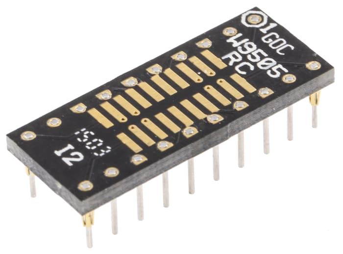 Winslow Straight Through Hole Mount 1.27 mm, 2.54 mm Pitch IC Socket Adapter, 20 Pin Female SOP to 20 Pin Male DIP