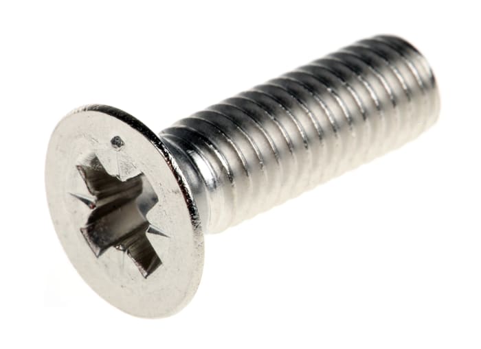 Tornillo de cabeza avellanada con huella Pozi RS PRO M6 x 20.0mm, paso de rosca 1.0mm, de Acero Inoxidable