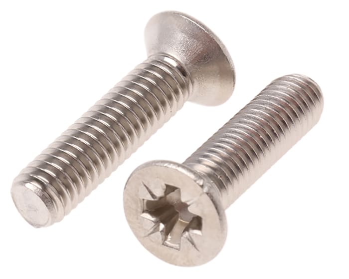RS PRO Pozi M6 Countersunk A4 316 Stainless Steel Machine Screws DIN 965 x 25.0mm
