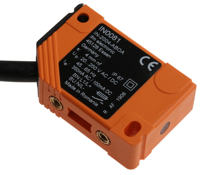 ifm electronic Inductive Block Proximity Sensor, 4 mm Detection, 2-Wire NO, 20 → 250 V ac/dc