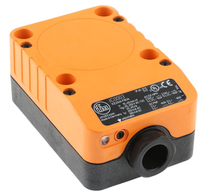 ifm electronic Inductive Block Proximity Sensor, 40 mm Detection, 2-Wire NO/NC, 20 → 250 V ac/dc