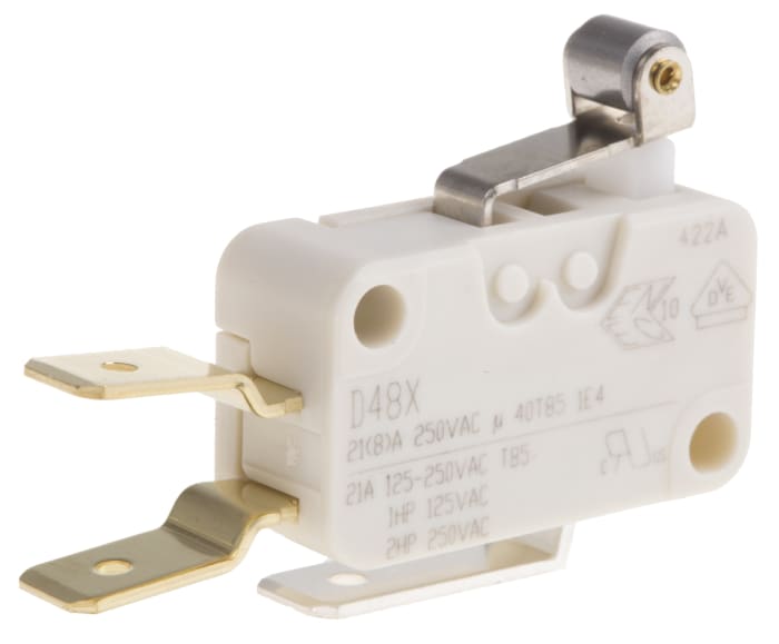 ZF Short Roller Lever Micro Switch, Tab Terminal, 21 A @ 250 V ac, SPDT