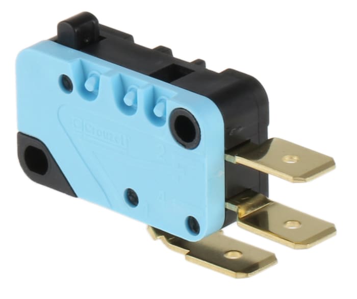 Crouzet Plunger Micro Switch, Tab Terminal, 20 A @ 250 V ac, SPDT, IP40