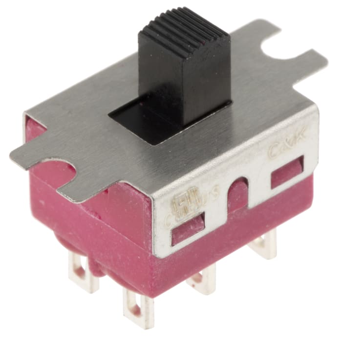 C & K Panel Mount Slide Switch DPDT Latching 6 A @ 120 V ac, 6 A @ 28 V dc Slide