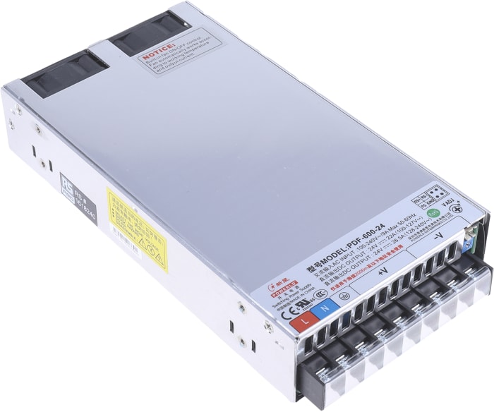 RS PRO Switching Power Supply, 24V dc, 26.5A, 600W, 1 Output, 90 → 264V ac Input Voltage