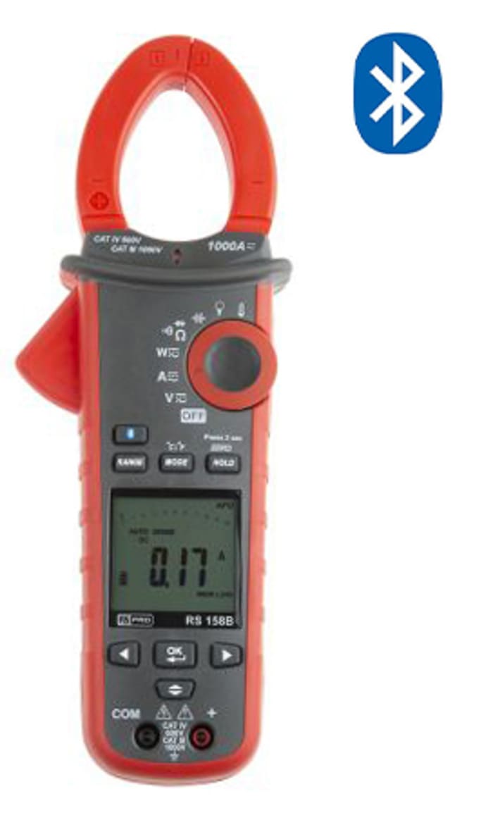 RS PRO 158B Clamp Meter Bluetooth, 1000A dc, Max Current 1000A ac CAT III 1000 V, CAT IV 600 V