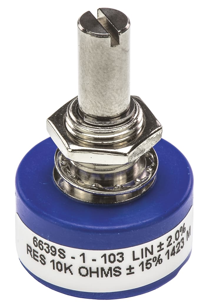 Bourns 6639 10kΩ Rotary Potentiometer Continuous-Turns 1-Gang Panel Mount, 6639S-1-103