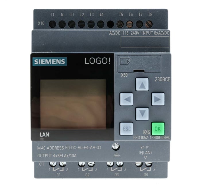 Módulo lógico Siemens LOGO!, 115 V ac/dc, 230 V ac/dc, 8 entradas tipo Digital, 4 salidas tipo Relé, comunicación