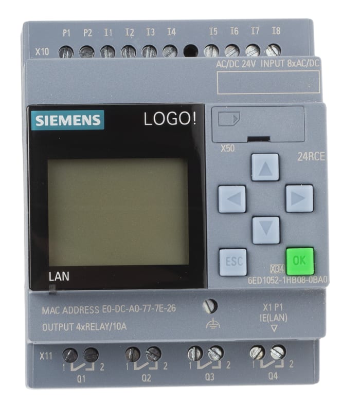 Módulo lógico Siemens LOGO!, 24 V dc, 8 entradas tipo Digital, 4 salidas tipo Relé, comunicación Ethernet