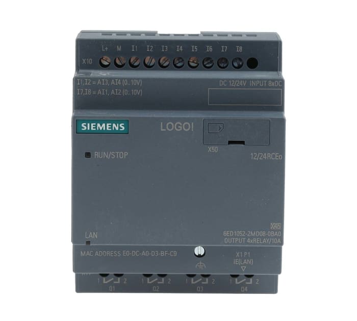 Siemens LOGO! Logic Module, 12 → 24 V dc Relay, 8 x Input, 4 x Output Without Display