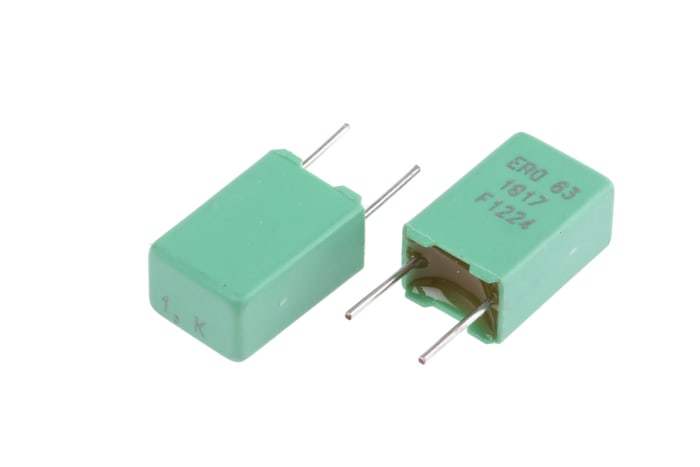 Vishay MKT 1817 Polyester Film Capacitor, 40 V ac, 63 V dc, ±10%, 1μF, Through Hole