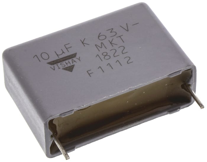Vishay MKT 1822 Polyester Film Capacitor, 40 V ac, 63 V dc, ±10%, 10μF, Through Hole