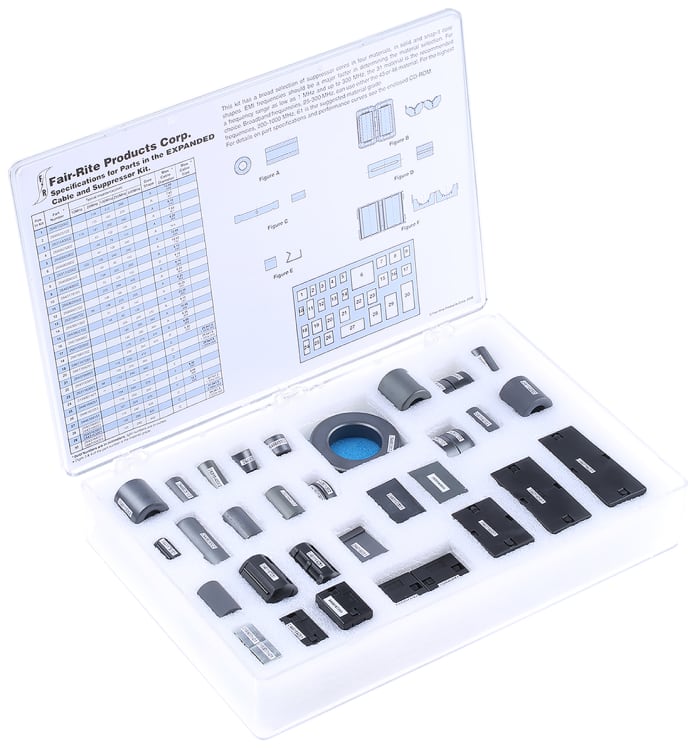 Fair-Rite 71 piece Ferrite Kit Includes Clips, Flat Cable Core, Flat Cable Snap-Its, Round Cable Cores, Round Cable