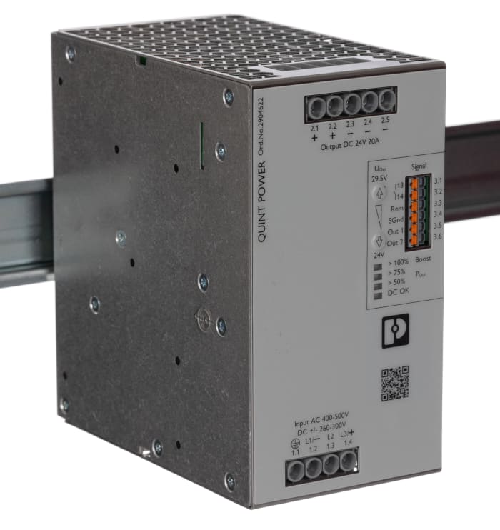 Napájecí zdroj na lištu DIN 480W, počet výstupů: 1 Spínaný 20A, výstup: 24V dc