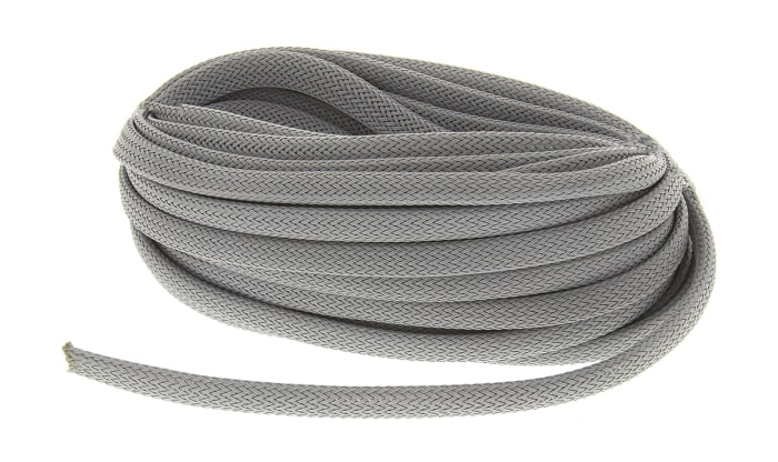 HellermannTyton Expandable Braided Nylon 66 Grey Cable Sleeve, 8mm  Diameter, 10m Length