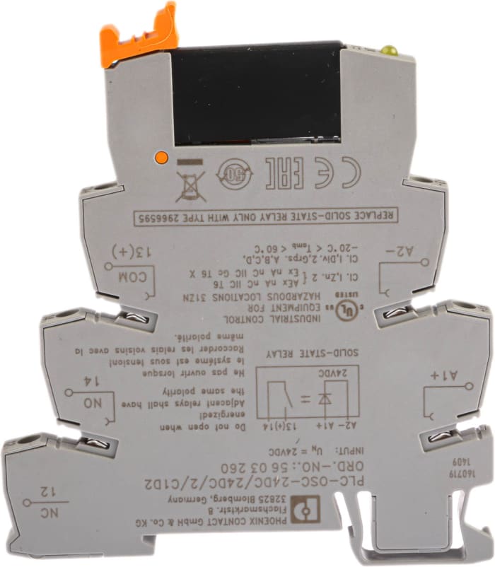 Phoenix Contact PLC-OSC- 24DC/ 24DC/ 2/C1D2 Series Interface Relay Module, DIN Rail Mount, 24V dc Coil
