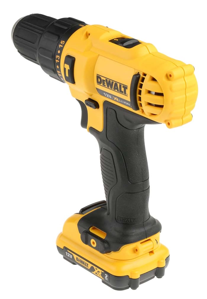 DCD710D2-GB DeWALT, Taladro-atornillador DeWALT a batería Li-Ion de 12V  2Ah 180W, DCD710D2 con 2 baterías, Enchufe UK, 707-2835