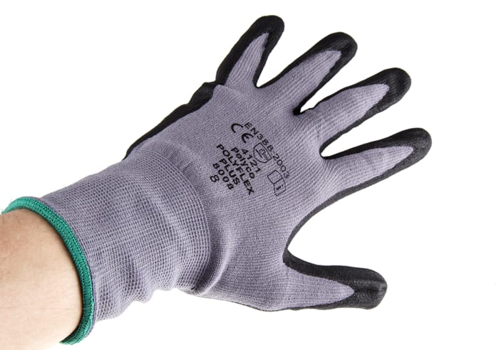 Guantes de trabajo de Nitrilo Gris Polyco Healthline serie Polyflex Plus, talla 8, con recubrimiento de Espuma de