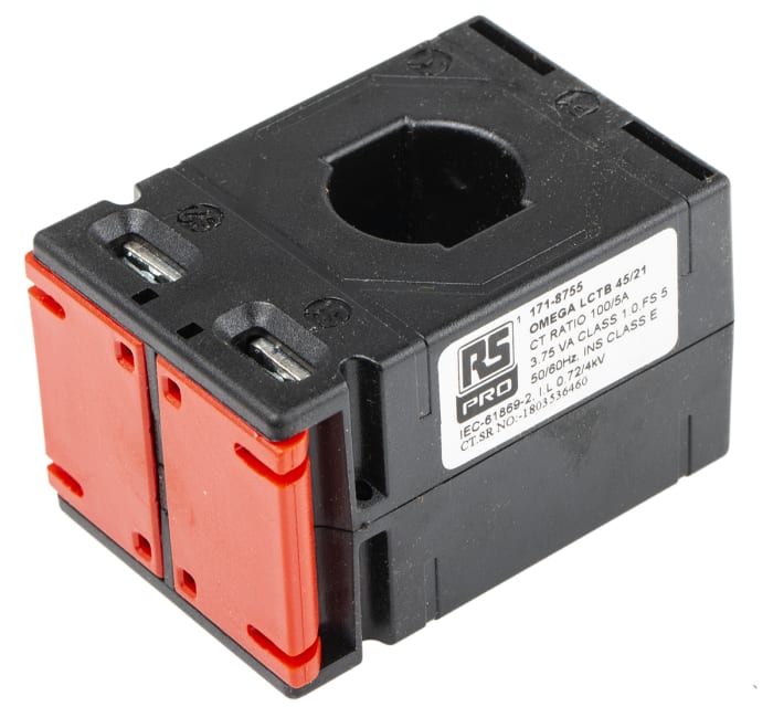 RS PRO Base Mounted Current Transformer, 100A Input, 100:5, 5 A Output, 21 x 10mm Bore