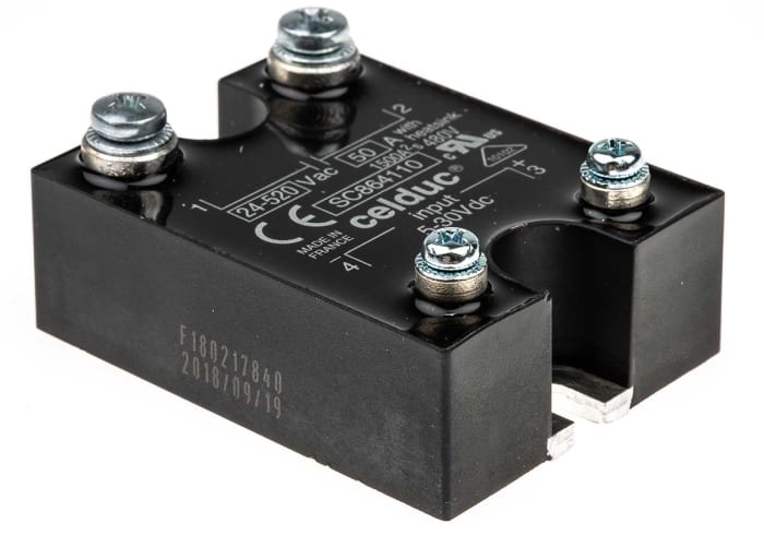 Celduc SC8 Series Solid State Relay, 50 A Load, Panel Mount, 520 V rms Load, 30 V dc Control