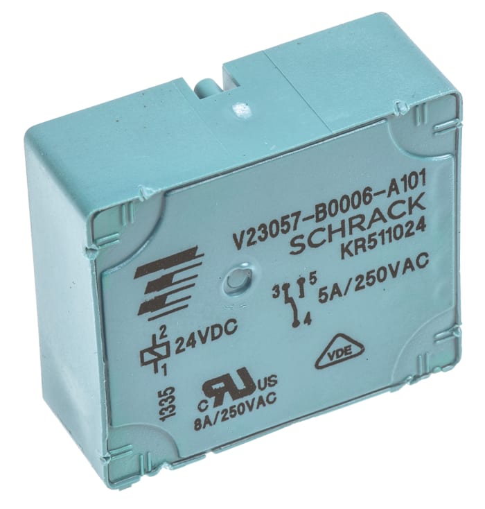 TE Connectivity PCB Mount Power Relay, 24V dc Coil, 5A Switching Current, SPDT