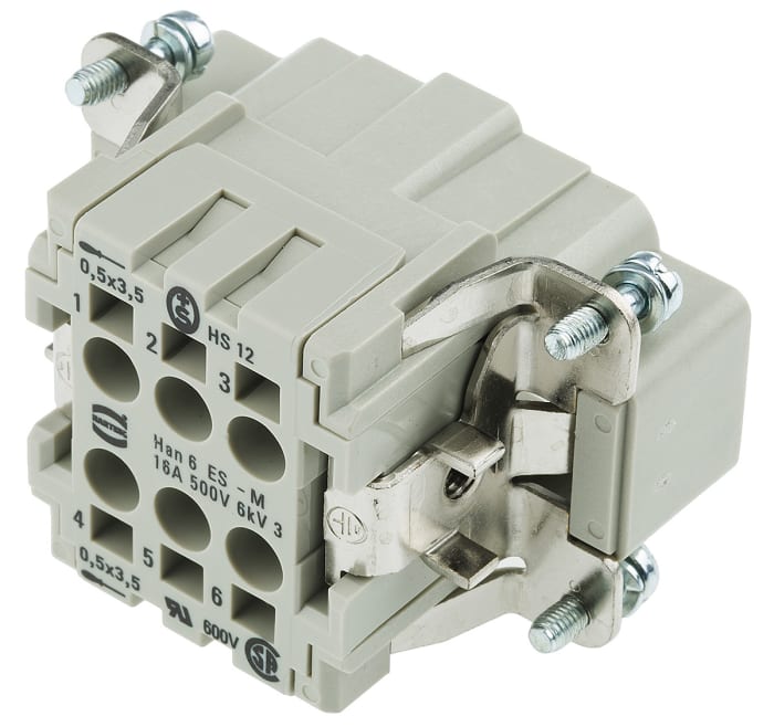 HARTING Heavy Duty Power Connector Insert, 16A, Male, Han ES Series, 6 + E Contacts