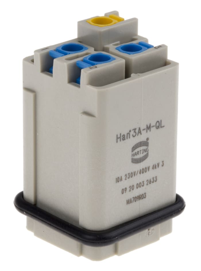 Harting Heavy Duty Power Connector Insert, 10A, Male, Han A Series, 3 Contacts