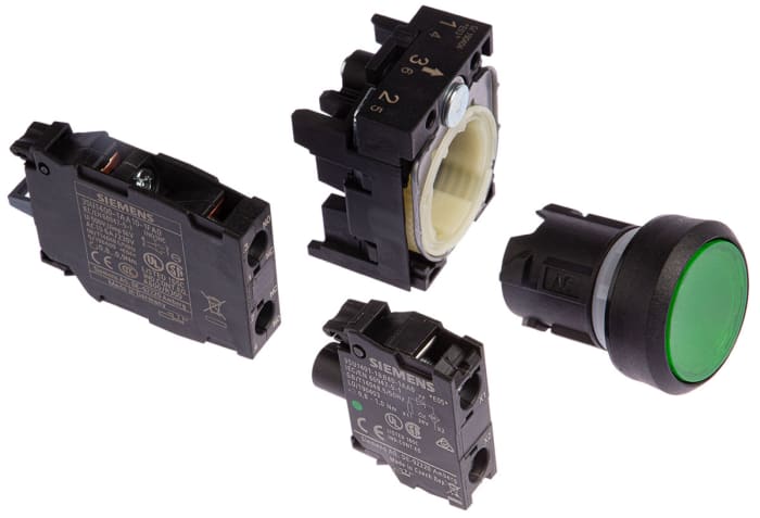 Siemens SIRIUS ACT 3SU11 Series Illuminated Push Button Complete Unit, Momentary, Panel Mount, 22mm Cutout, SPDT, Green