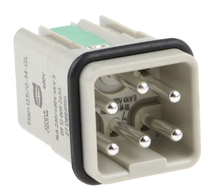 HARTING Heavy Duty Power Connector Insert, 16A, Male, HAN Q Series, 5 Contacts