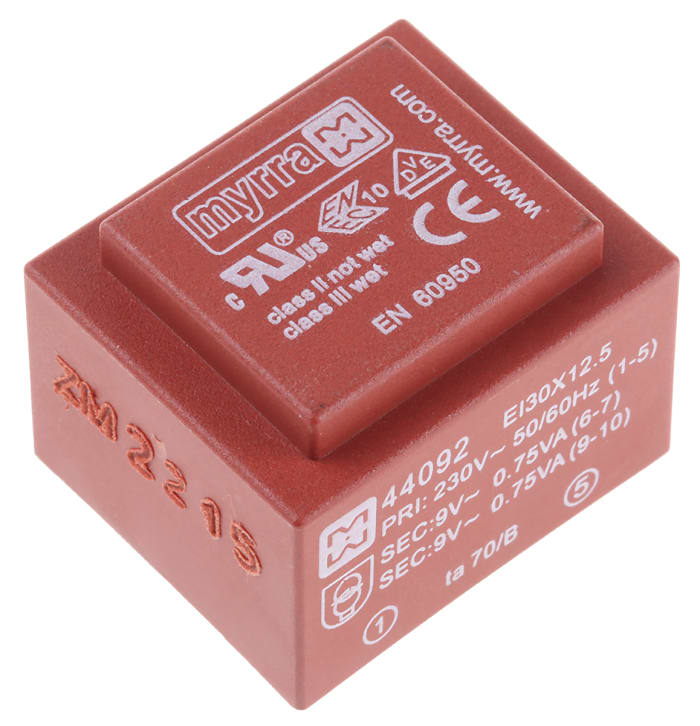 Transformateur pour circuit imprimé Myrra, 9V c.a., 230V c.a., 1.5VA, 2 sorties
