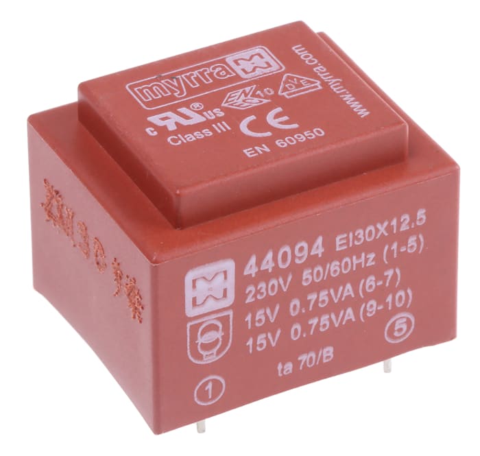 Myrra 15V ac 2 Output Through Hole PCB Transformer, 1.5VA