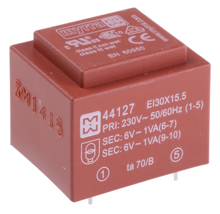 Myrra 6V ac 2 Output Through Hole PCB Transformer, 2VA