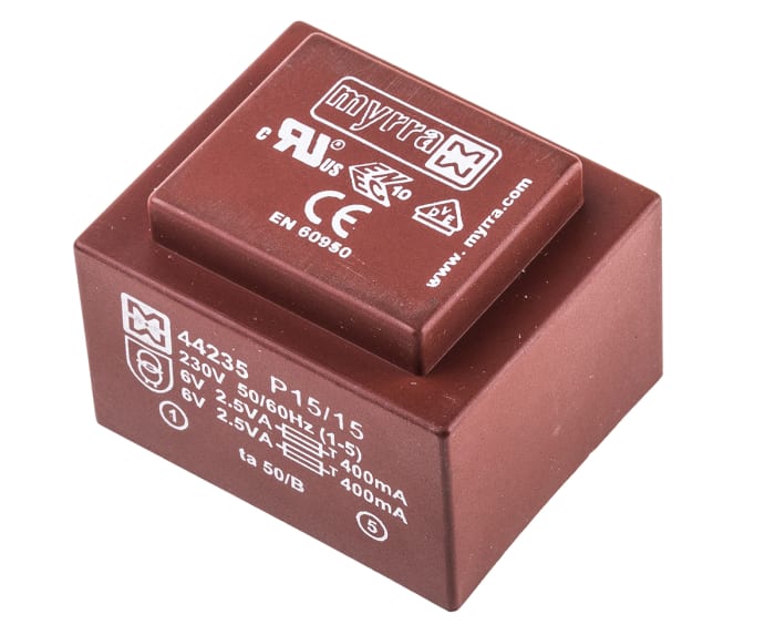 Myrra 6V ac 2 Output Through Hole PCB Transformer, 5VA