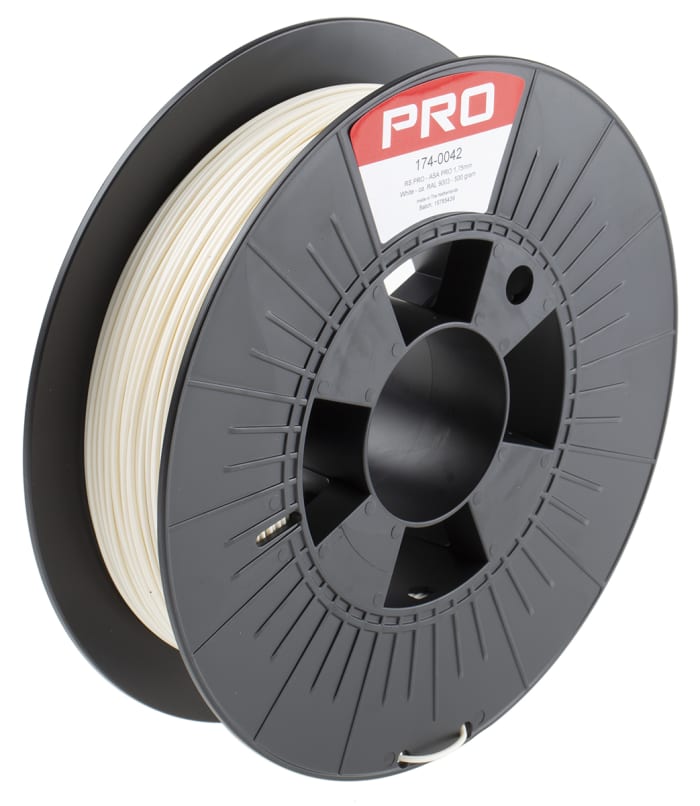 RS PRO 1.75 mm White ASA 3D Printer Filament, 500 g