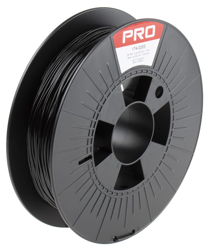 RS PRO 1.75mm Black TPU 98A 3D Printer Filament, 500g