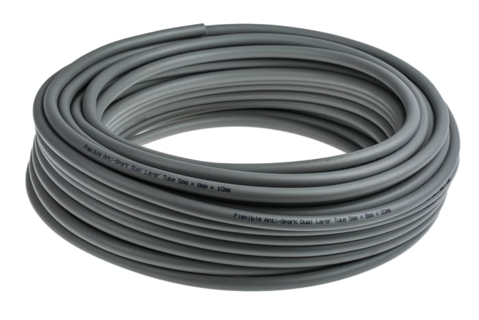 RS PRO Compressed Air Pipe Grey PUR, PVC 8mm x 30m