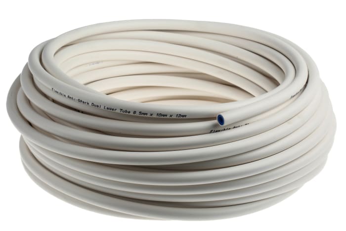 RS PRO Compressed Air Pipe White PUR, PVC 10mm x 30m