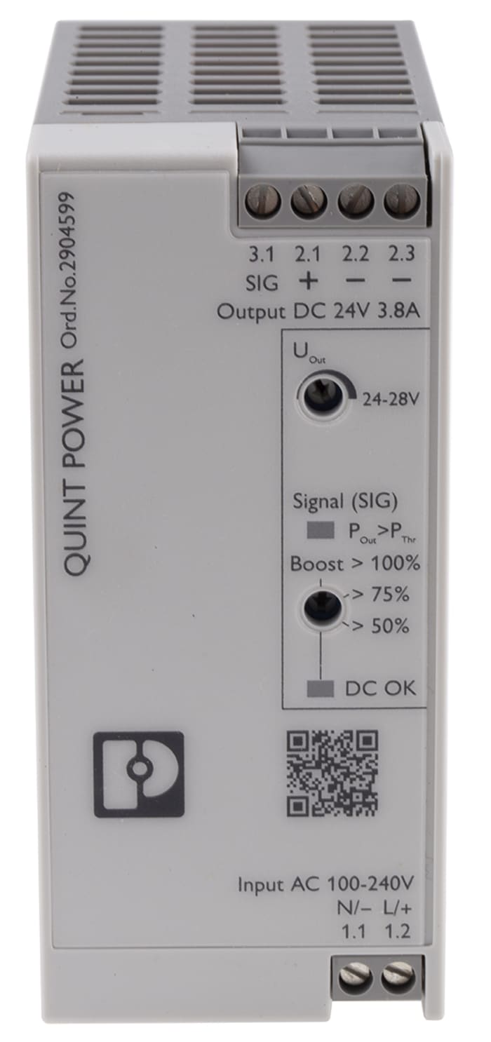 Fuente de alimentación de carril DIN Phoenix Contact, QUINT4-PS/1AC/24DC/3.8/SC, 2 salidas 24V dc 3.8A 90W