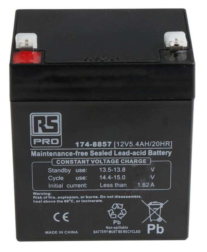 RS PRO | RS PRO 12V Faston F1 Sealed Lead Acid Battery, 5.4Ah | 174-8857 |  RS Components